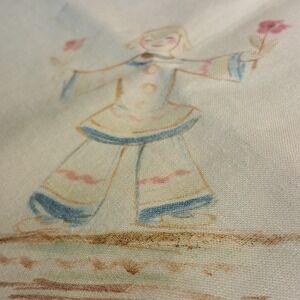 Vintage Linen Tablecloth  4 Napkins Set Hand Painted Floral   no Stains  #5